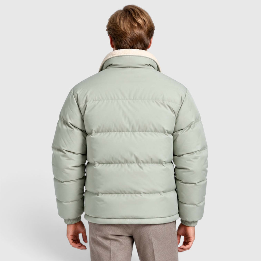 Monvaline | Men’s Reversible Puffer Jacket – Sherpa Lined Stand Collar