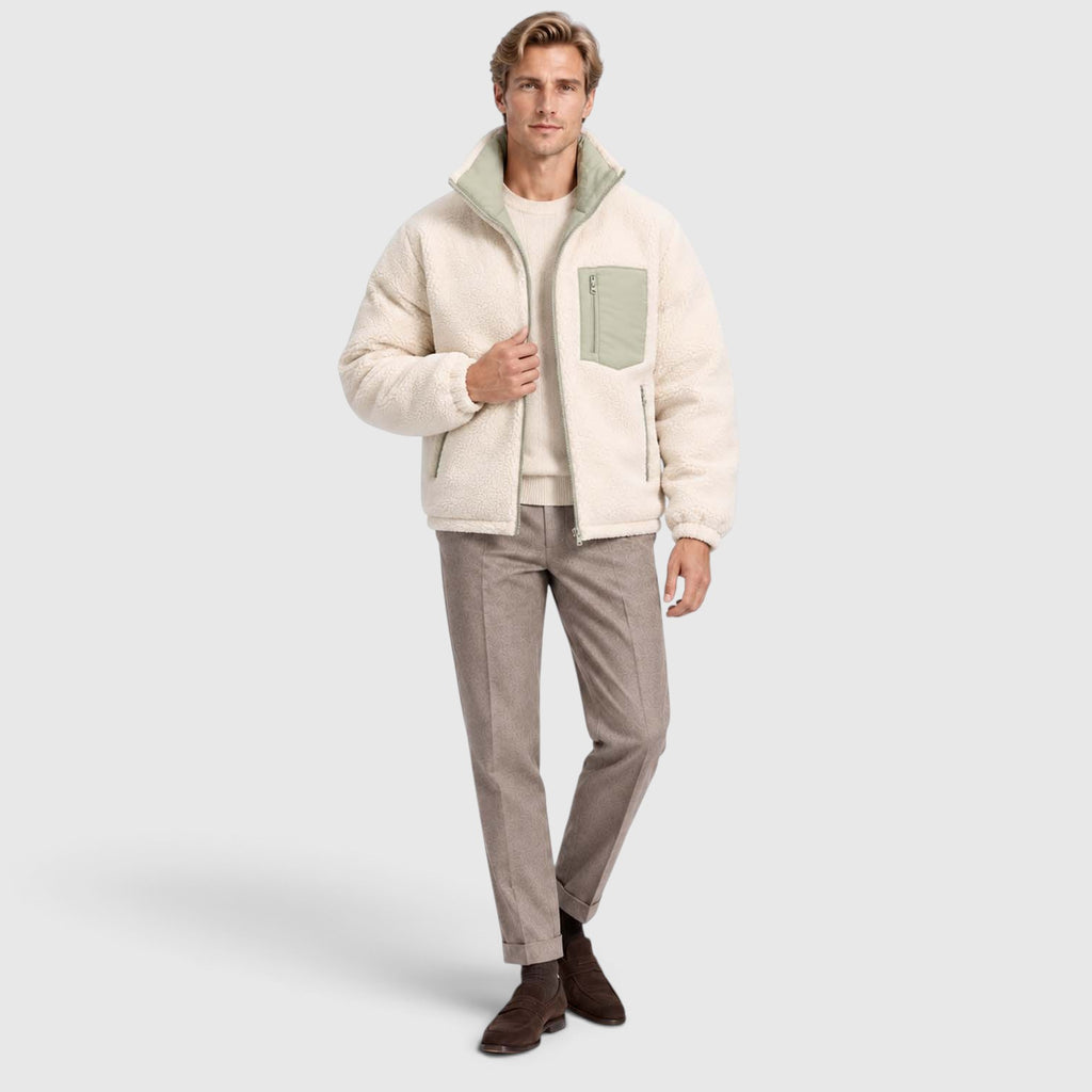 Monvaline | Men’s Reversible Puffer Jacket – Sherpa Lined Stand Collar