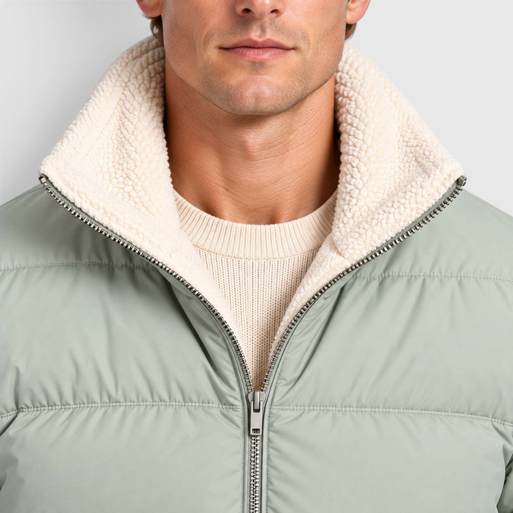 Monvaline | Men’s Reversible Puffer Jacket – Sherpa Lined Stand Collar