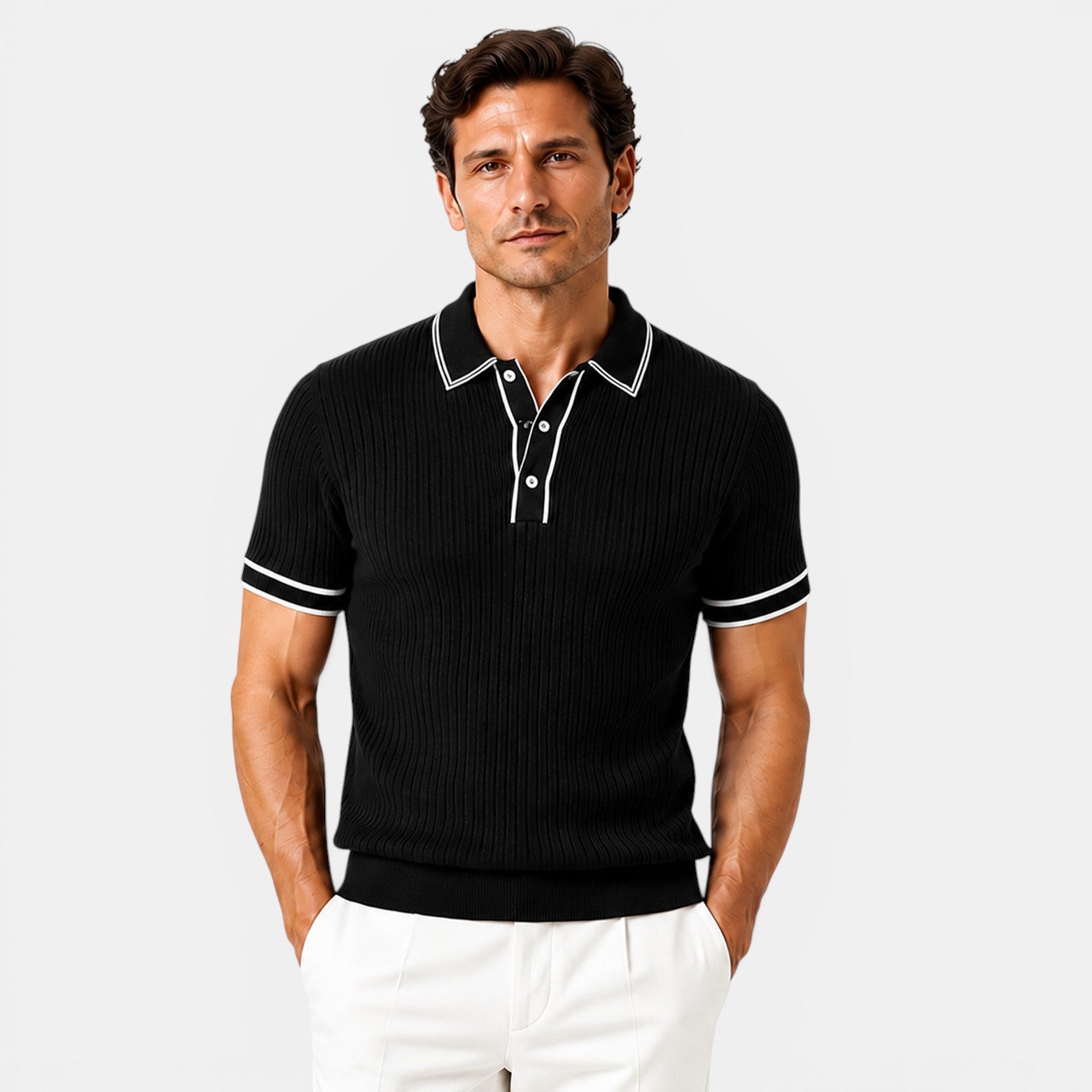 Monvaline | Men's Striped Polo Shirt Lightweight Comfort Loose Fit Summer Wear