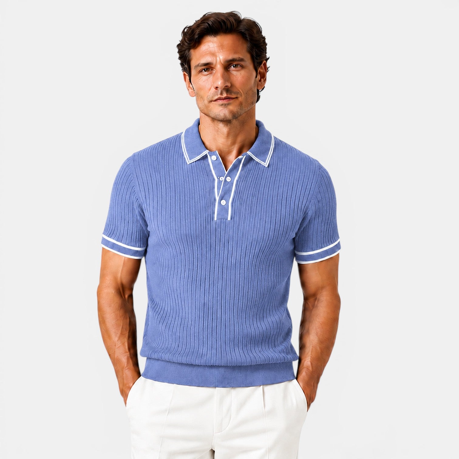 Monvaline | Men's Striped Polo Shirt Lightweight Comfort Loose Fit Summer Wear