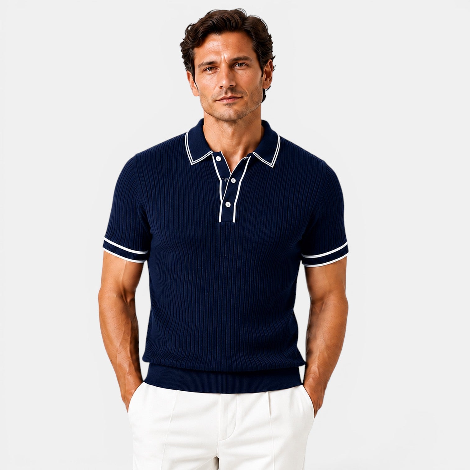 Monvaline | Men's Striped Polo Shirt Lightweight Comfort Loose Fit Summer Wear