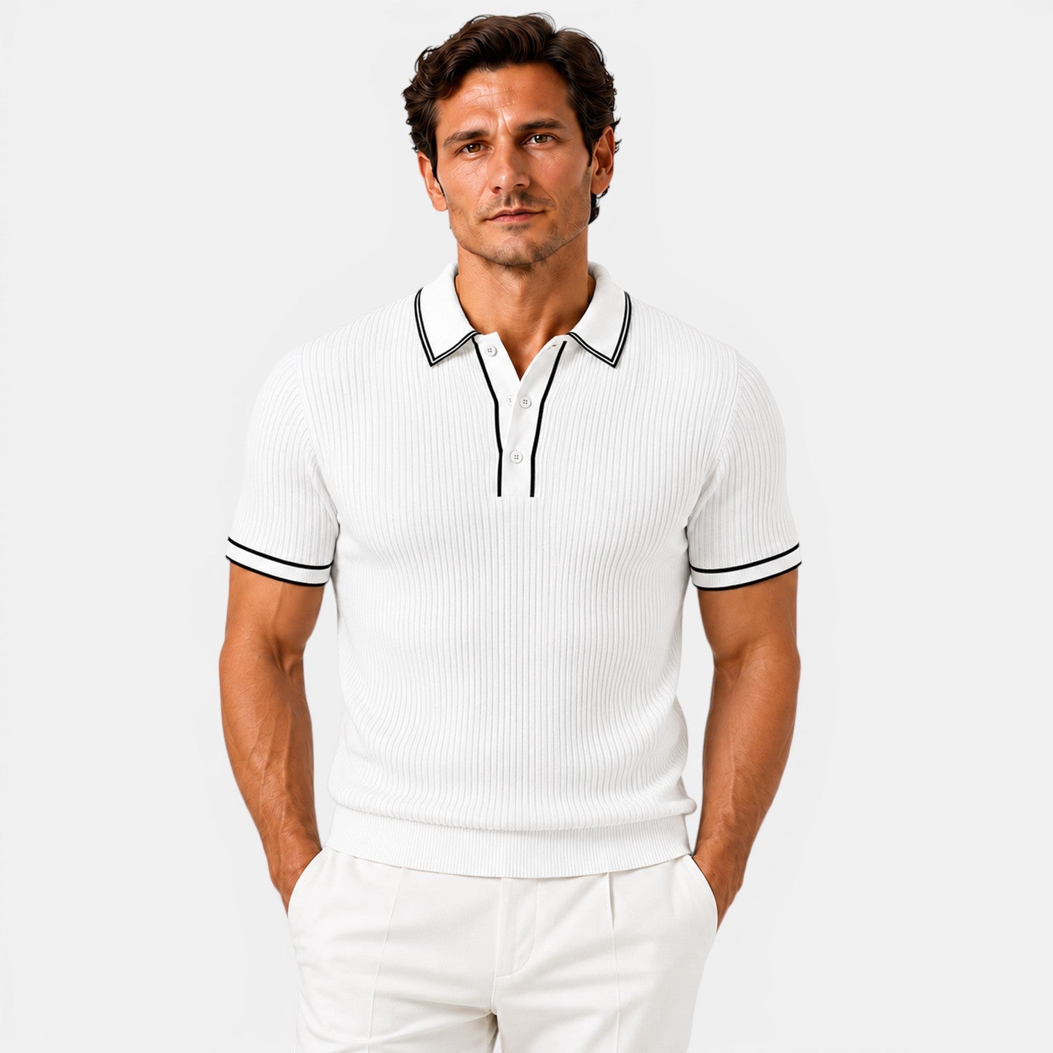Monvaline | Men's Striped Polo Shirt Lightweight Comfort Loose Fit Summer Wear