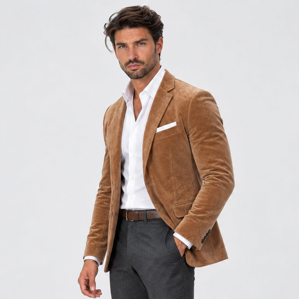 Monvaline | Men's Suede Blazer Jacket – Smart Casual Tailored Fit