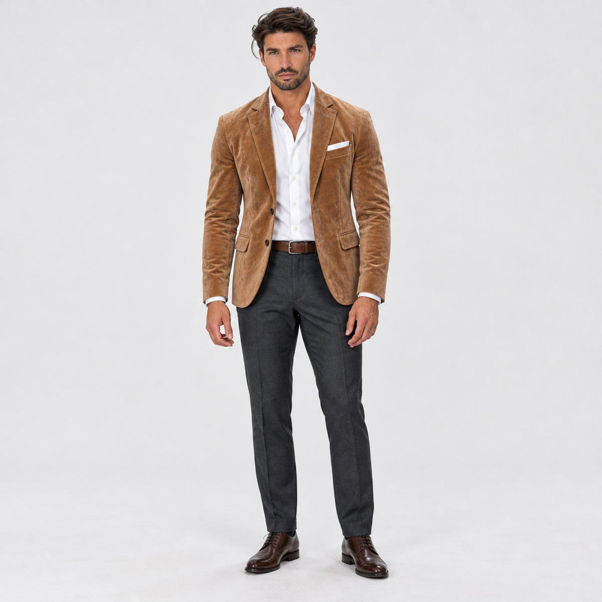 Monvaline | Men's Suede Blazer Jacket – Smart Casual Tailored Fit