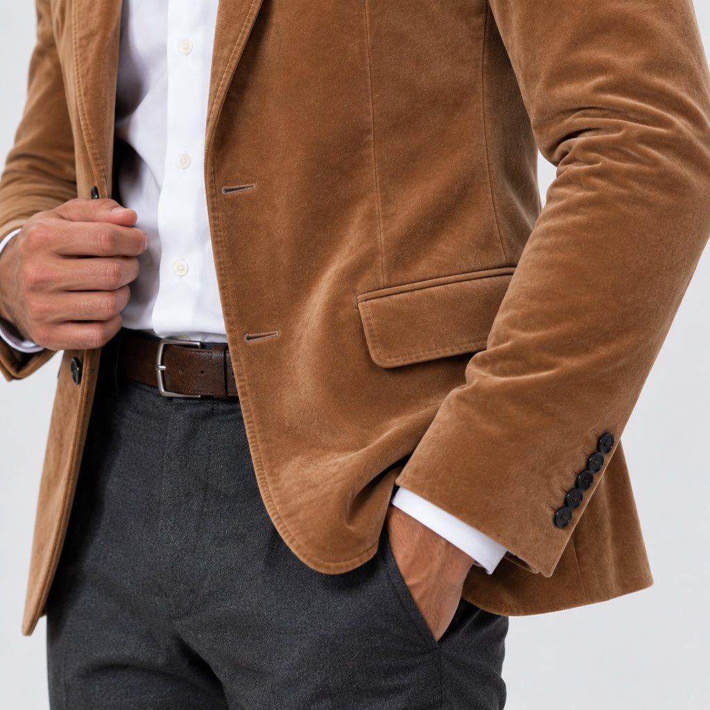 Monvaline | Men's Suede Blazer Jacket – Smart Casual Tailored Fit