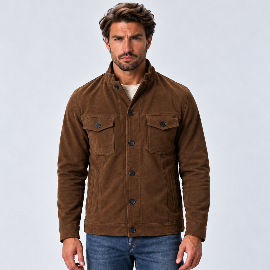Monvaline | Men's Suede-Look Trucker Jacket – Button-Up
