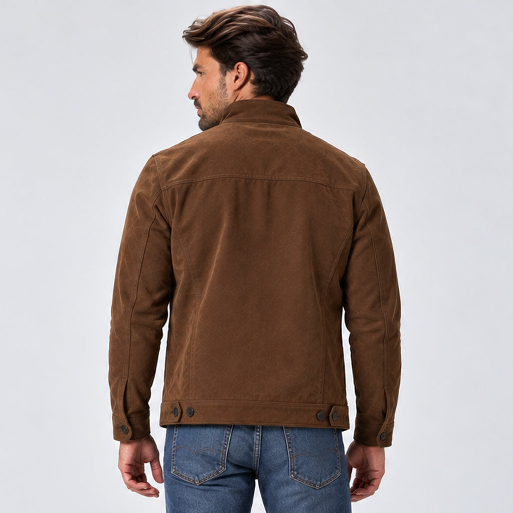Monvaline | Men's Suede-Look Trucker Jacket – Button-Up