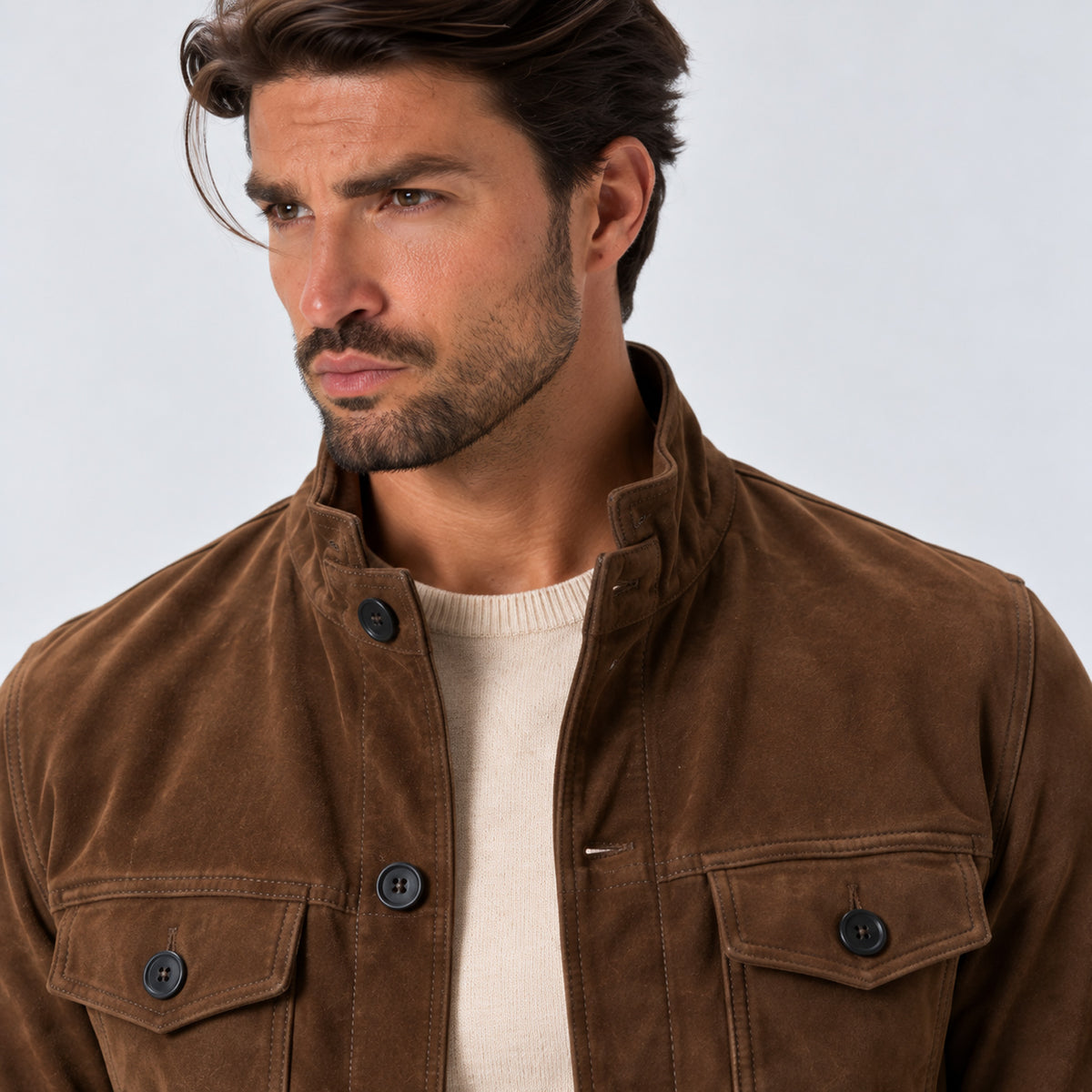 Monvaline | Men's Suede-Look Trucker Jacket – Button-Up