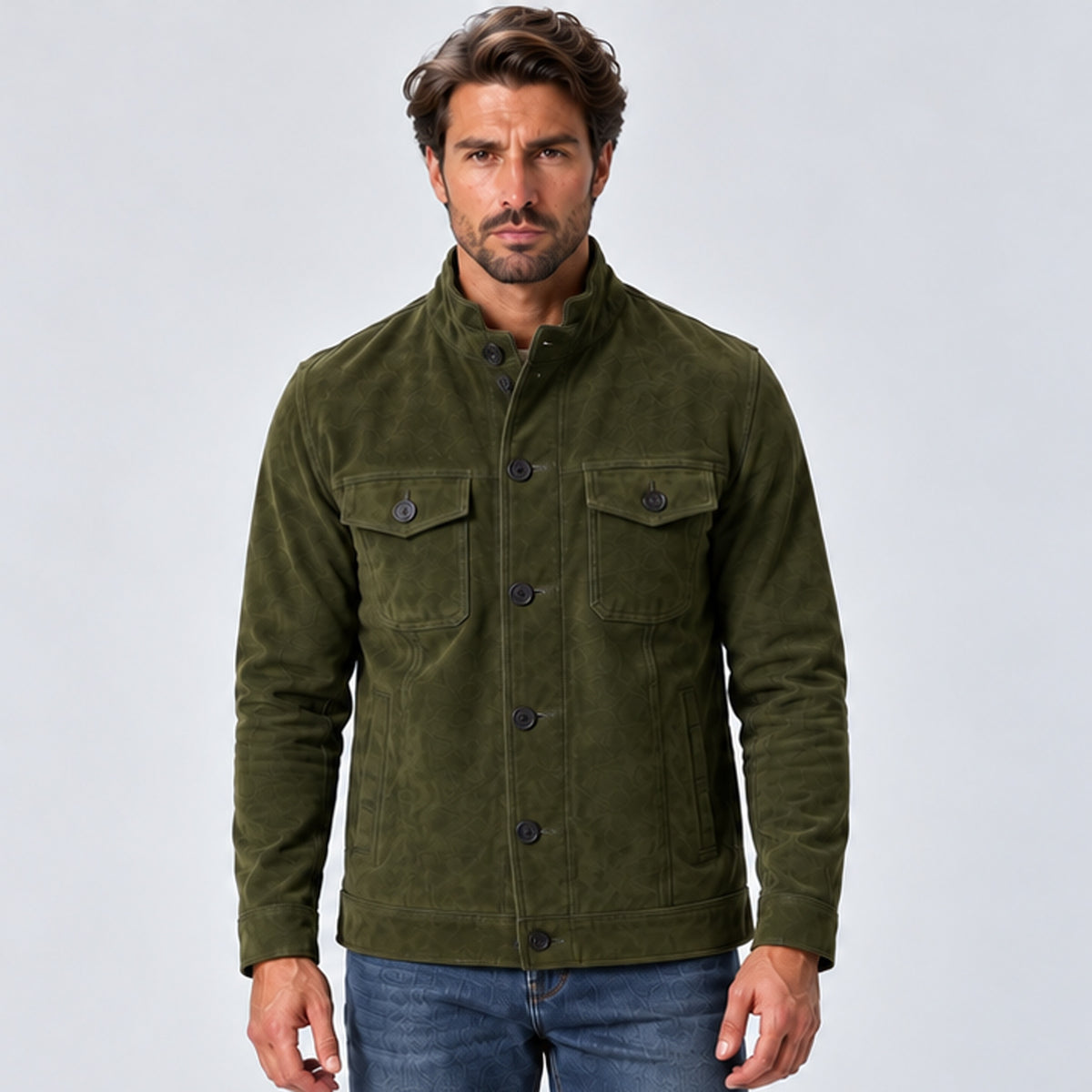 Monvaline | Men's Suede-Look Trucker Jacket – Button-Up