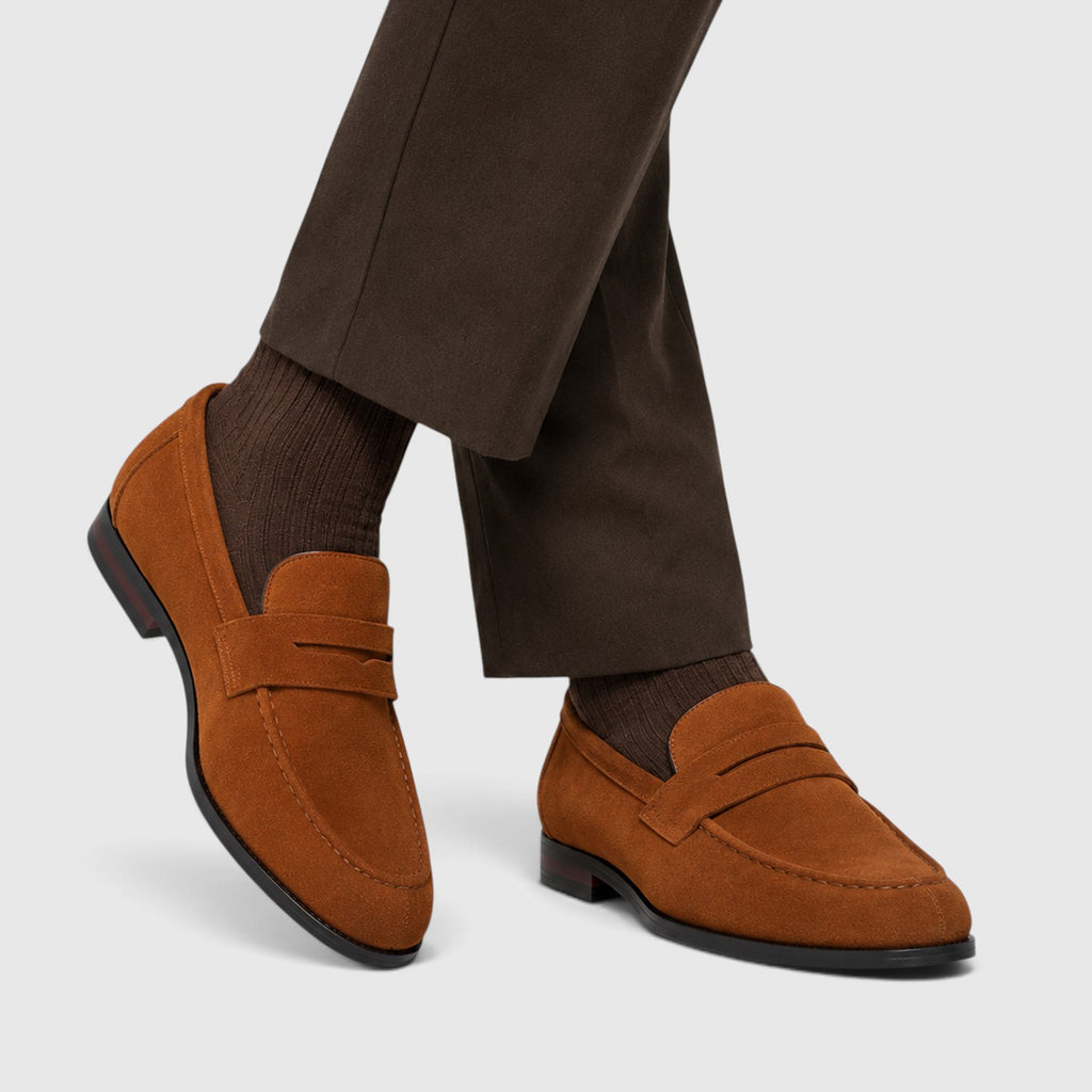 Monvaline | Men's Suede Penny Loafers – Smart Casual Shoes