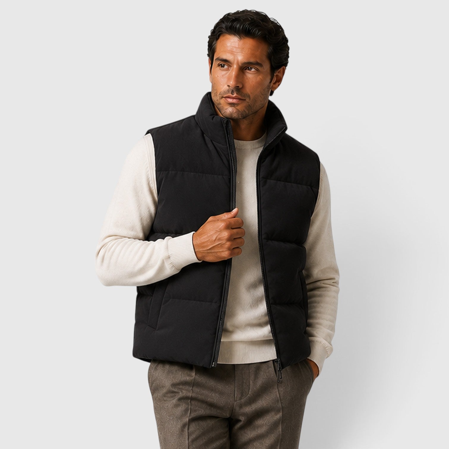 Monvaline | Men's Suede Puffer Gilet – Padded Zip-Up Bodywarmer