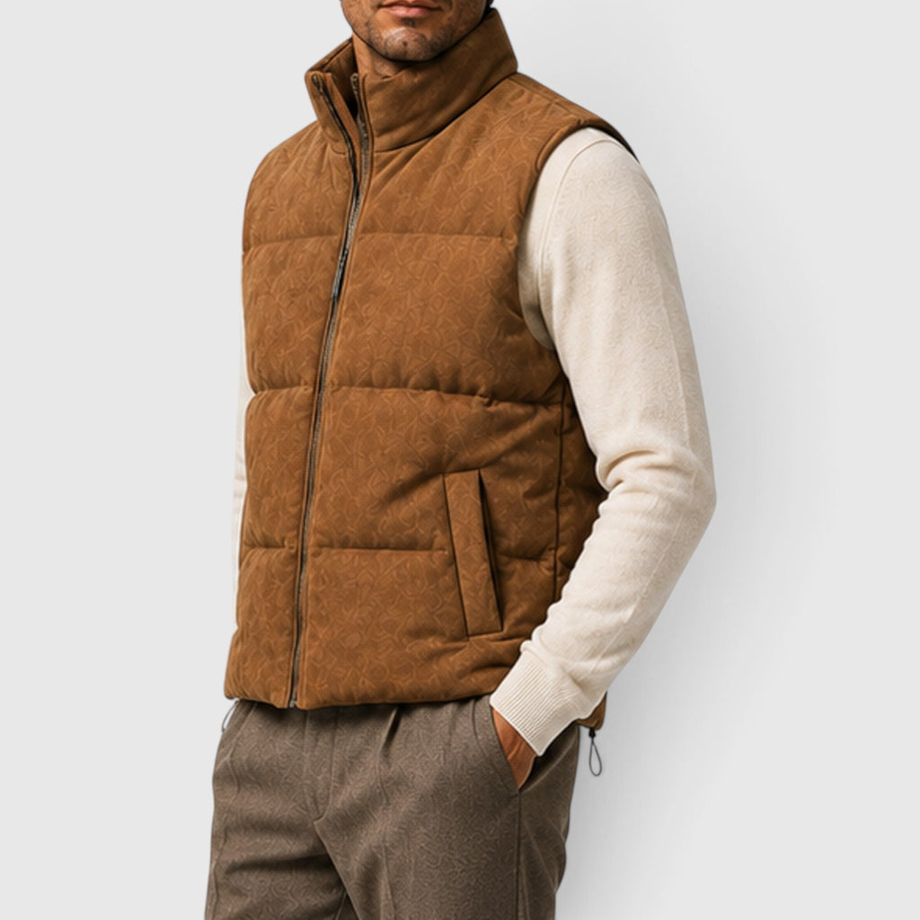 Monvaline | Men's Suede Puffer Gilet – Padded Zip-Up Bodywarmer