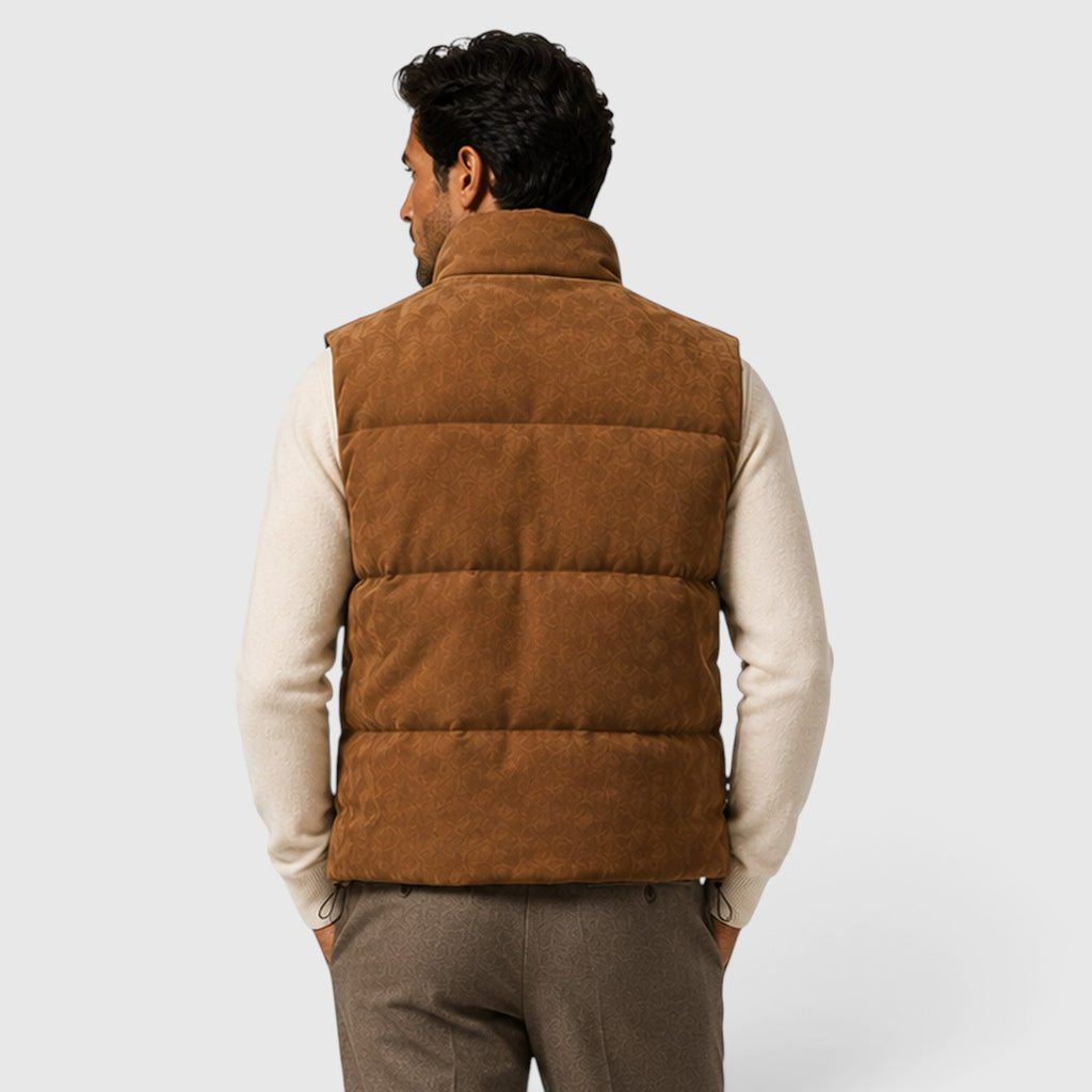 Monvaline | Men's Suede Puffer Gilet – Padded Zip-Up Bodywarmer