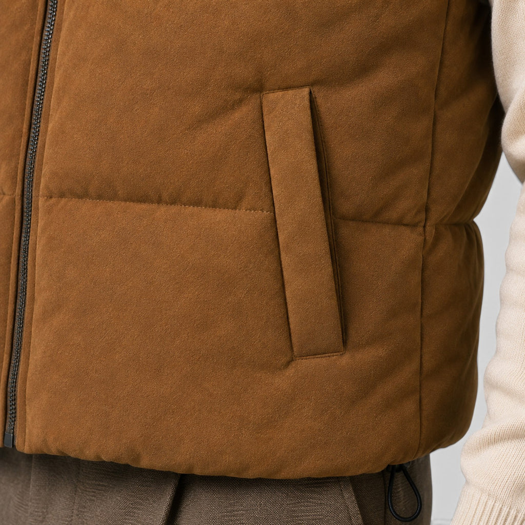 Monvaline | Men's Suede Puffer Gilet – Padded Zip-Up Bodywarmer