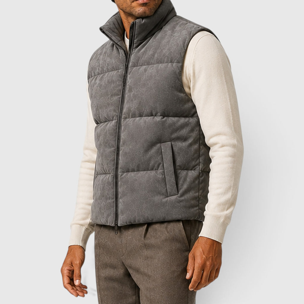 Monvaline | Men's Suede Puffer Gilet – Padded Zip-Up Bodywarmer