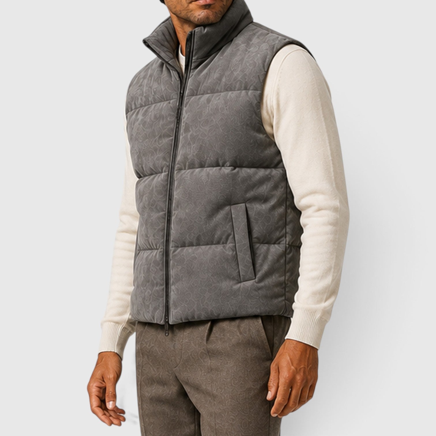 Monvaline | Men's Suede Puffer Gilet – Padded Zip-Up Bodywarmer