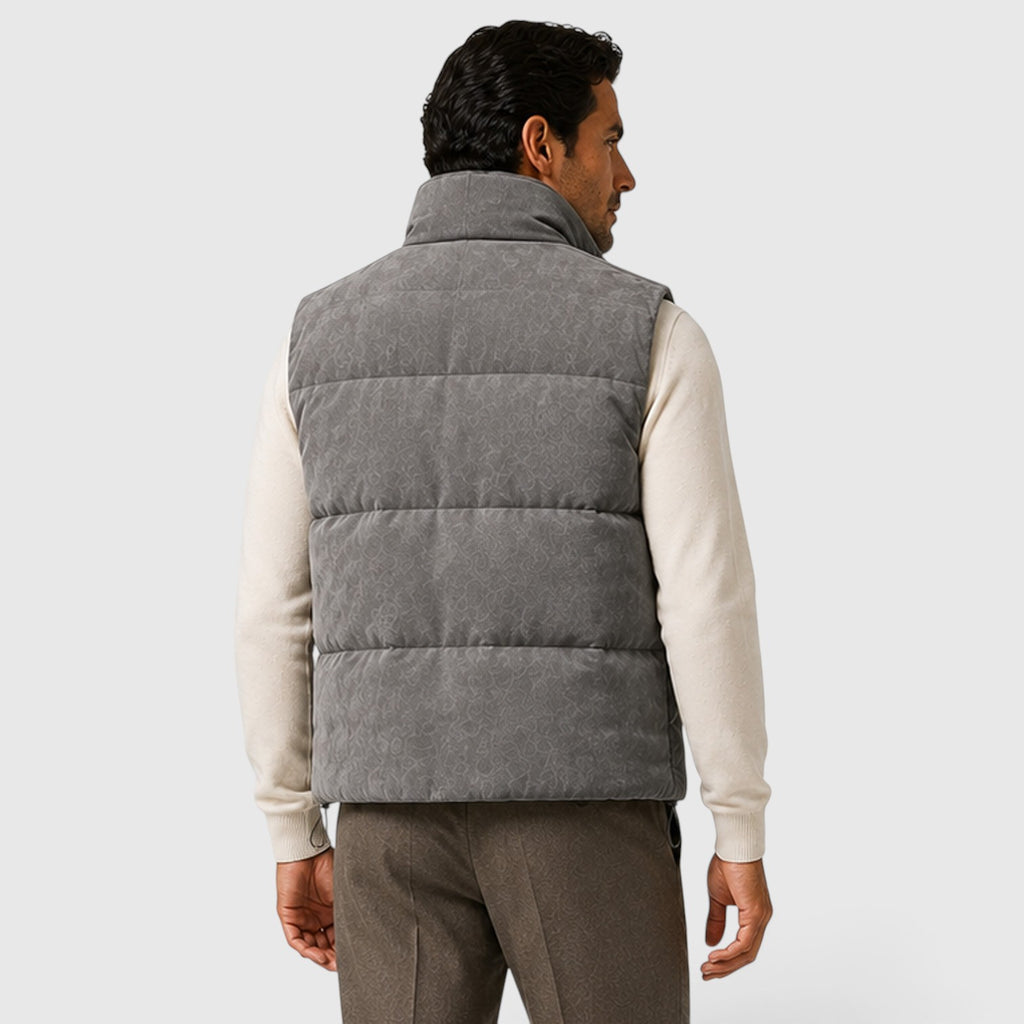 Monvaline | Men's Suede Puffer Gilet – Padded Zip-Up Bodywarmer