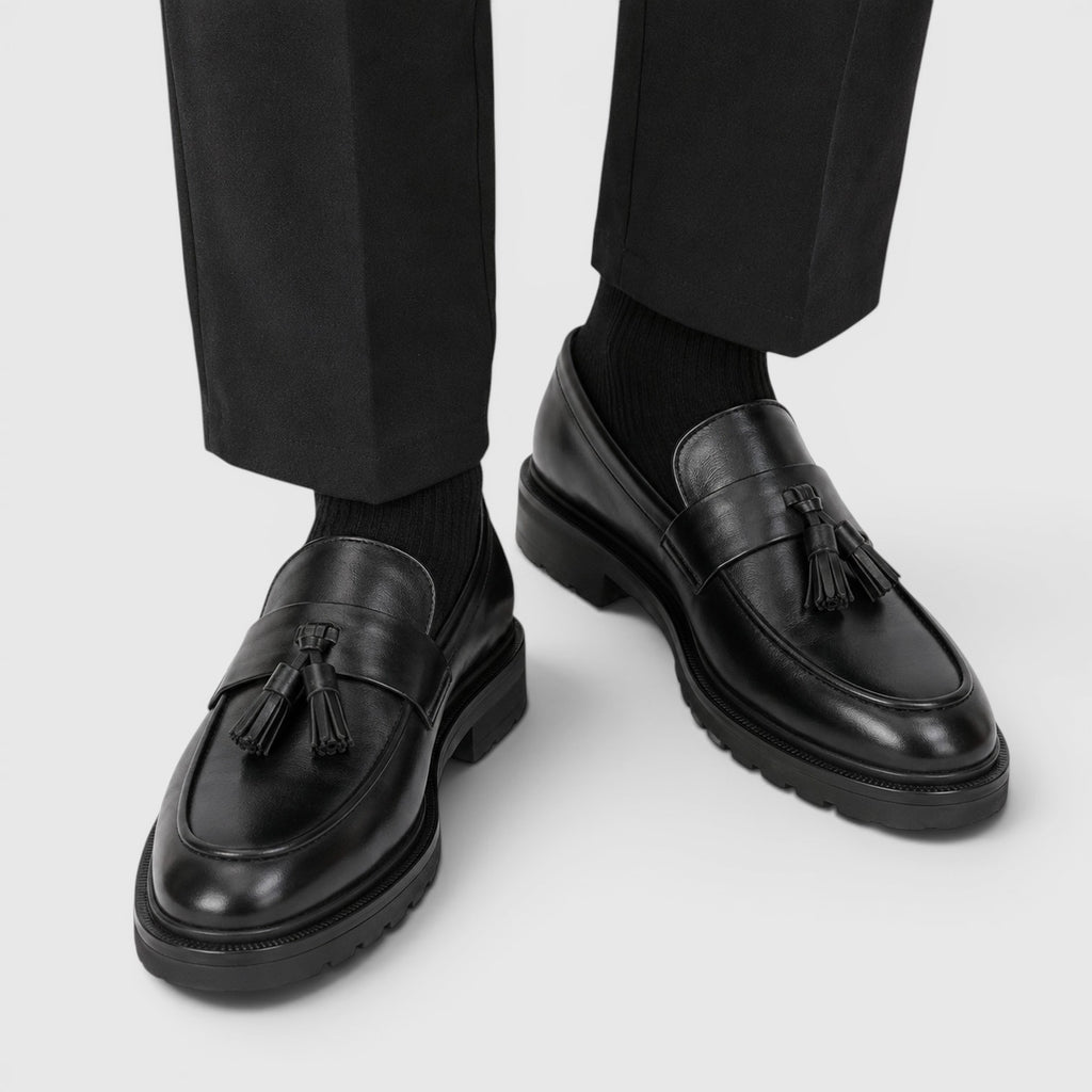 Monvaline | Men's Tassel Leather Loafers Comfortable Smart Casual Footwear