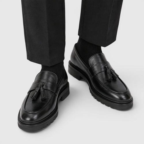 Monvaline | Men's Tassel Leather Loafers Comfortable Smart Casual Footwear