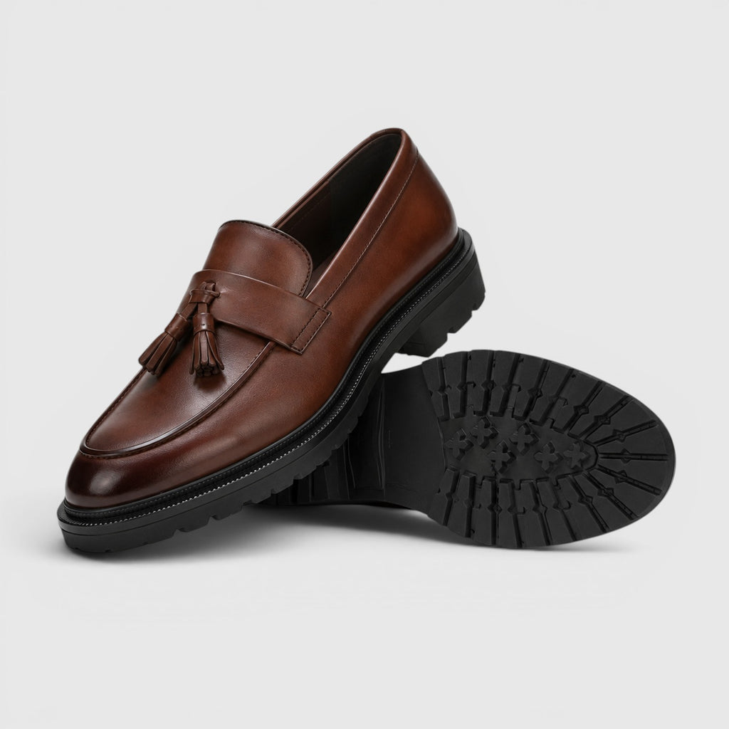 Monvaline | Men's Tassel Leather Loafers Comfortable Smart Casual Footwear