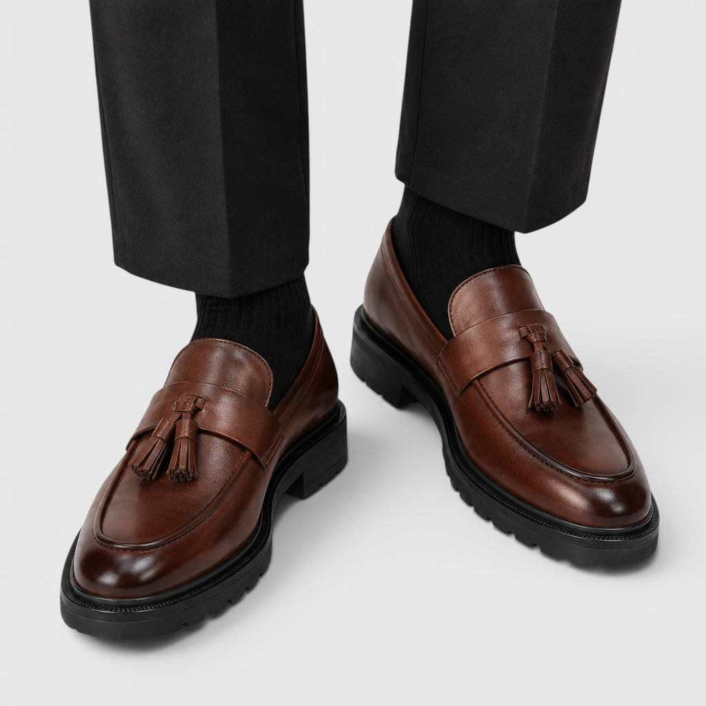 Monvaline | Men's Tassel Leather Loafers Comfortable Smart Casual Footwear