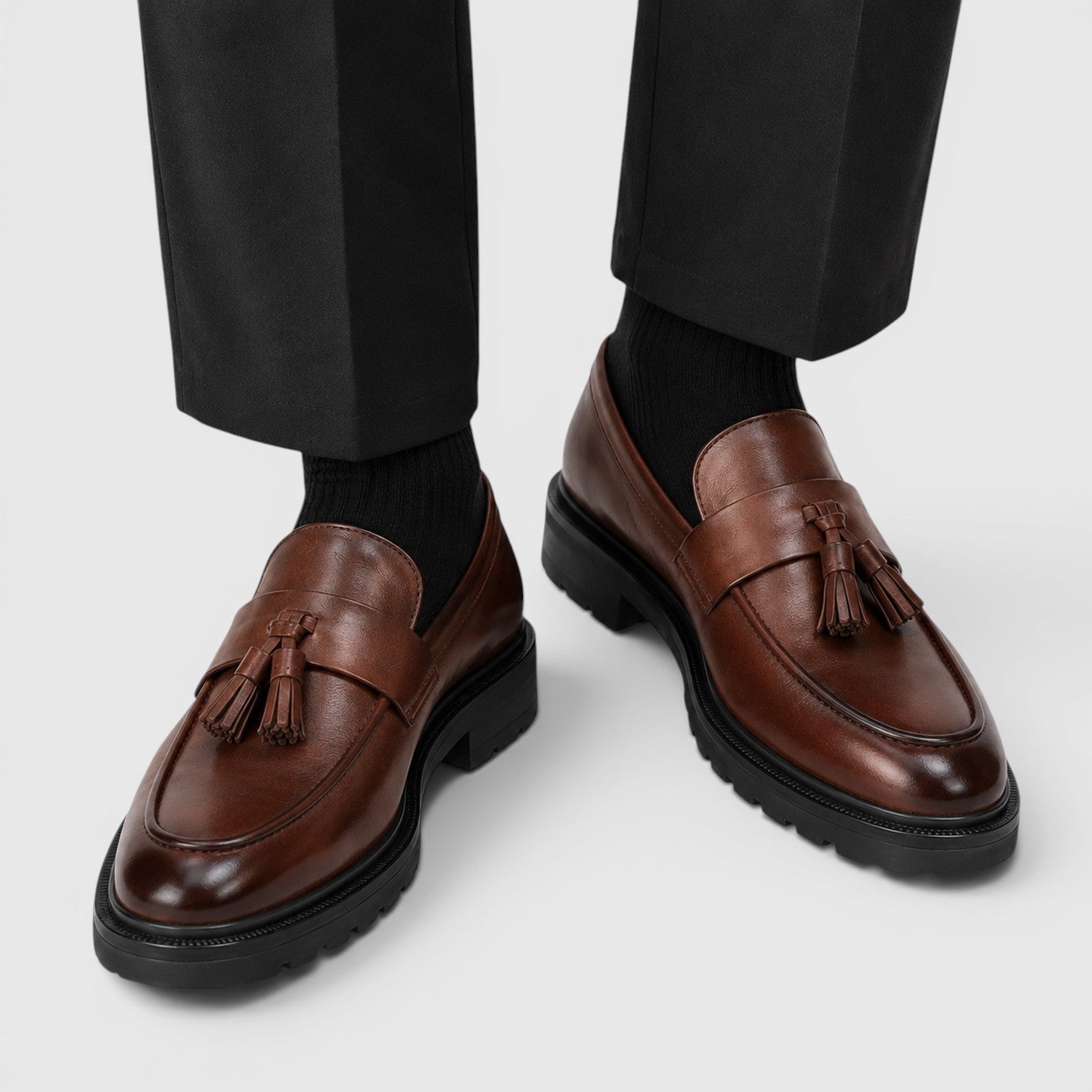 Monvaline | Men's Tassel Leather Loafers Comfortable Smart Casual Footwear