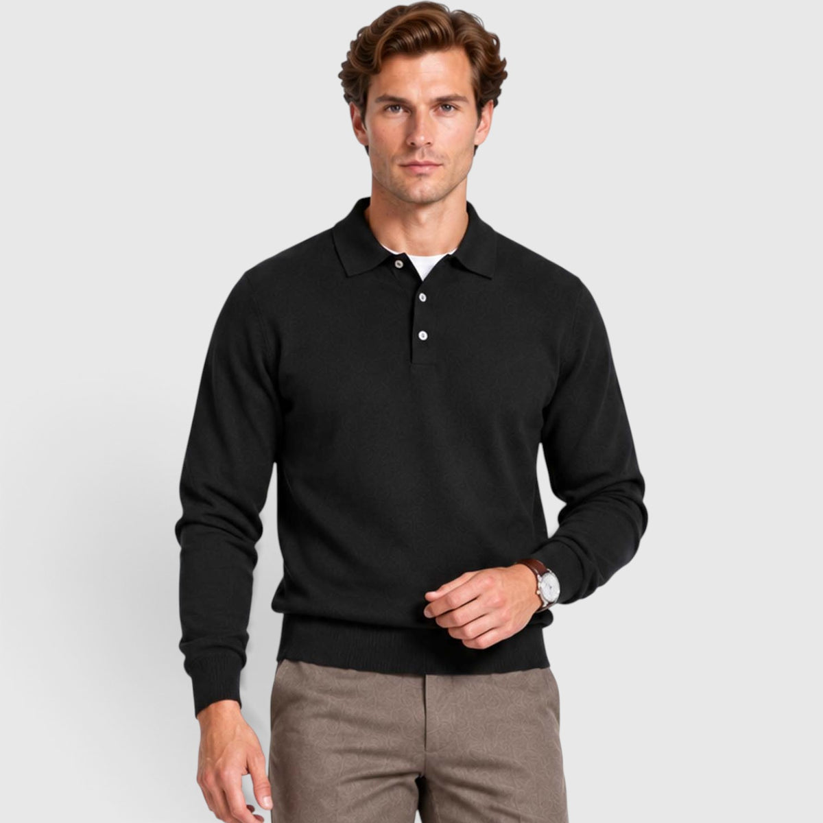 Monvaline | Men's Textured Polo Knit Sweater - Smart Casual Long Sleeve