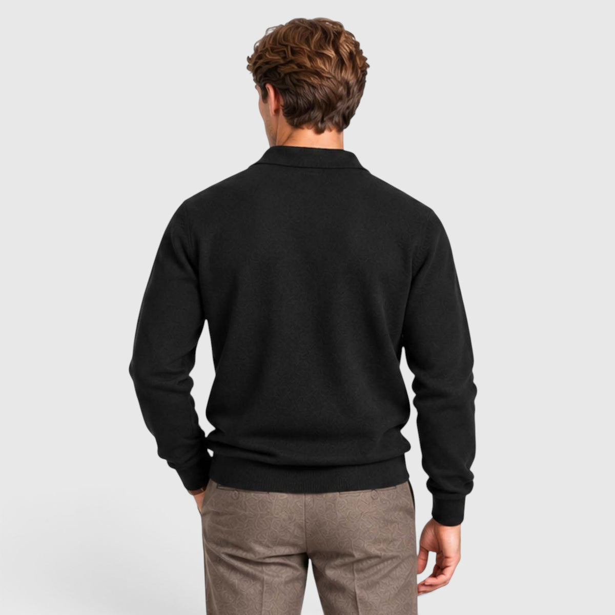 Monvaline | Men's Textured Polo Knit Sweater - Smart Casual Long Sleeve