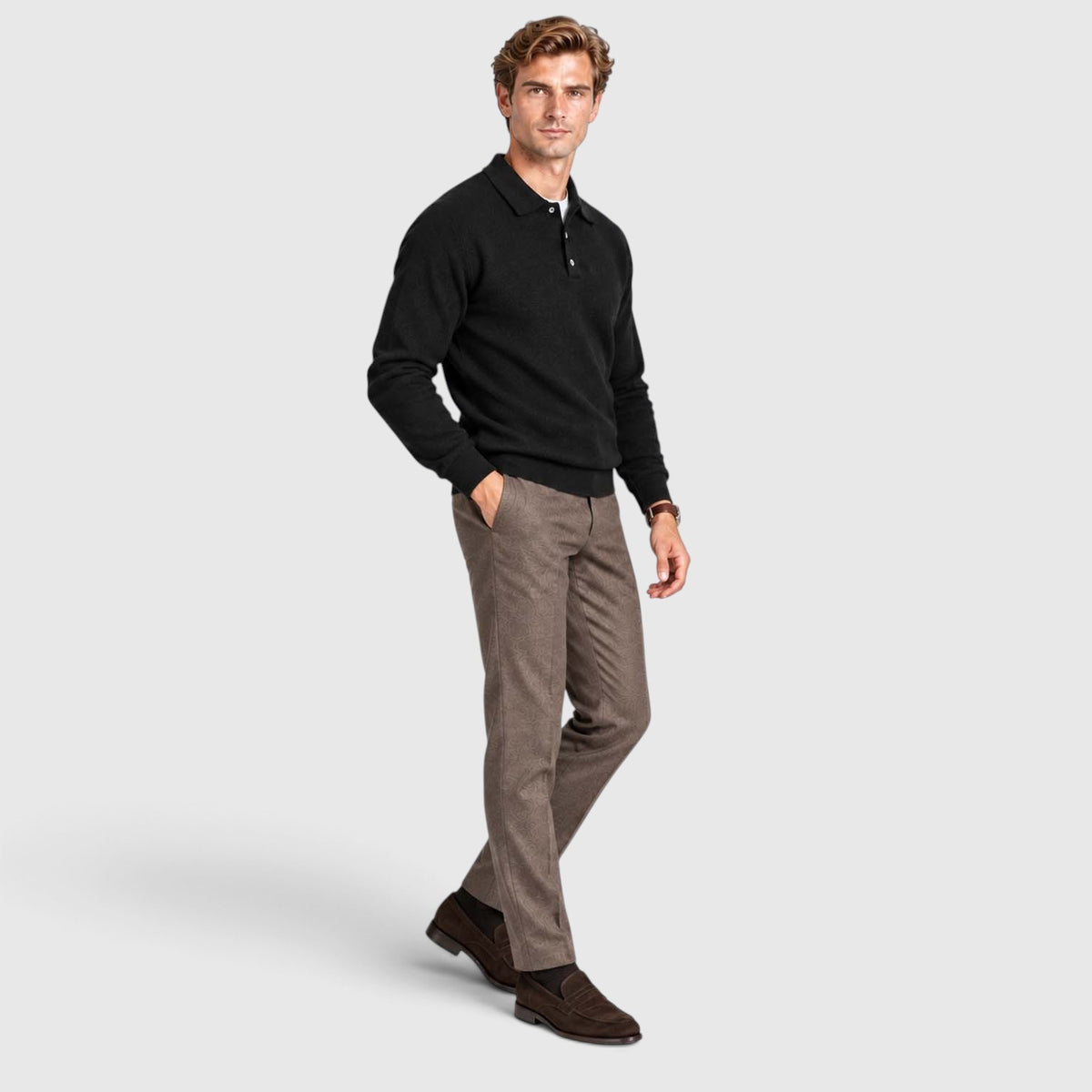 Monvaline | Men's Textured Polo Knit Sweater - Smart Casual Long Sleeve