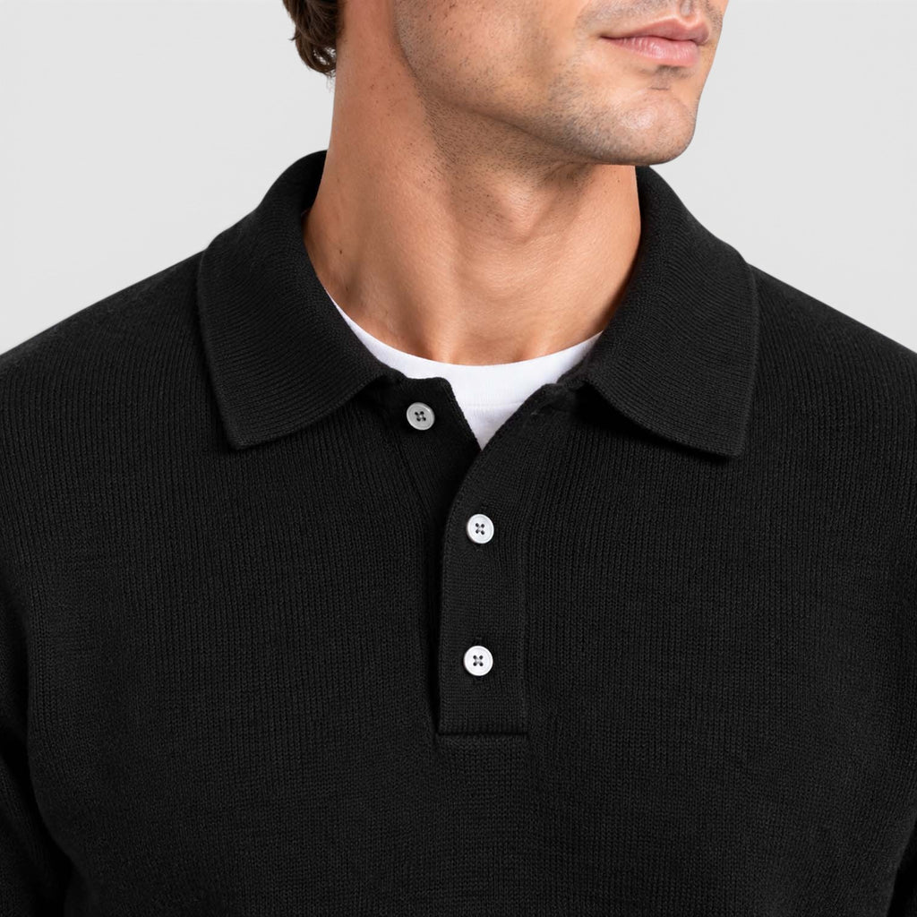 Monvaline | Men's Textured Polo Knit Sweater - Smart Casual Long Sleeve
