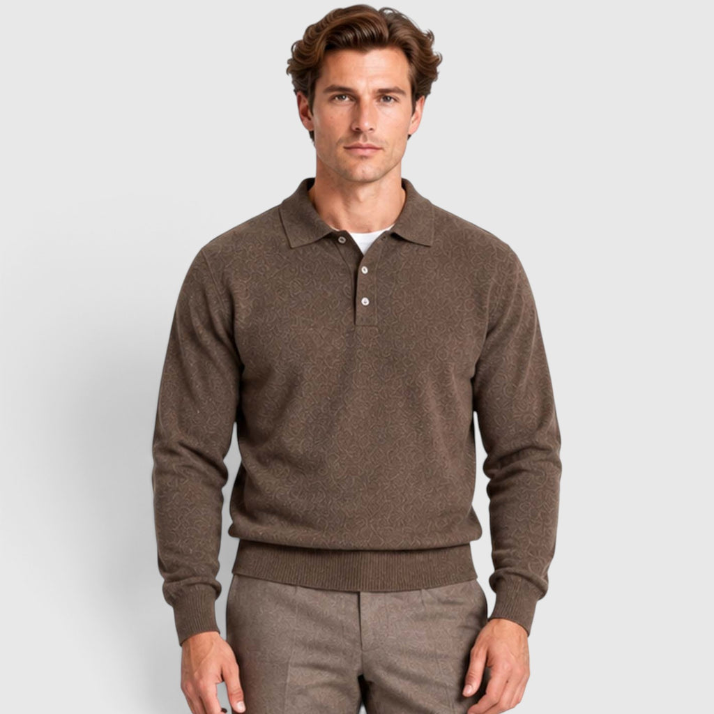 Monvaline | Men's Textured Polo Knit Sweater - Smart Casual Long Sleeve