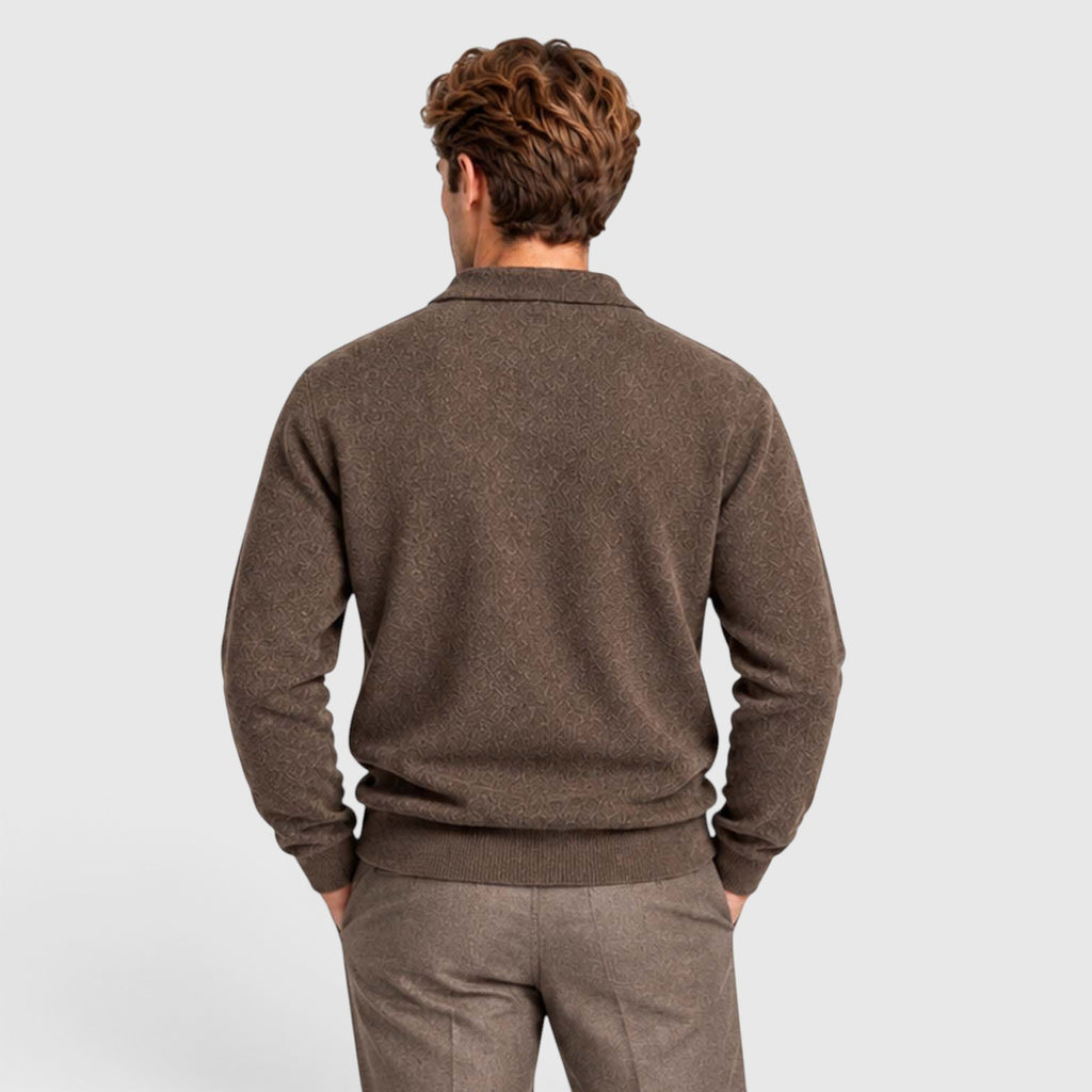 Monvaline | Men's Textured Polo Knit Sweater - Smart Casual Long Sleeve