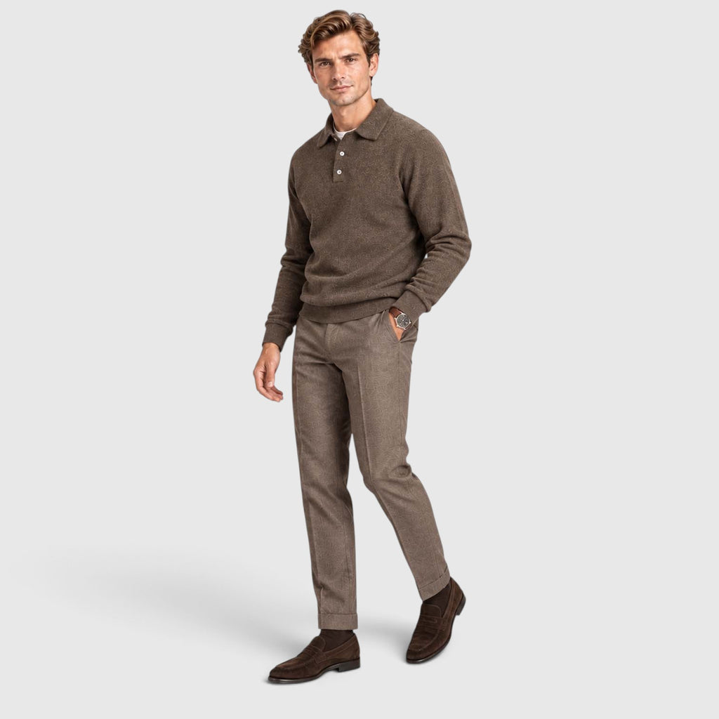 Monvaline | Men's Textured Polo Knit Sweater - Smart Casual Long Sleeve