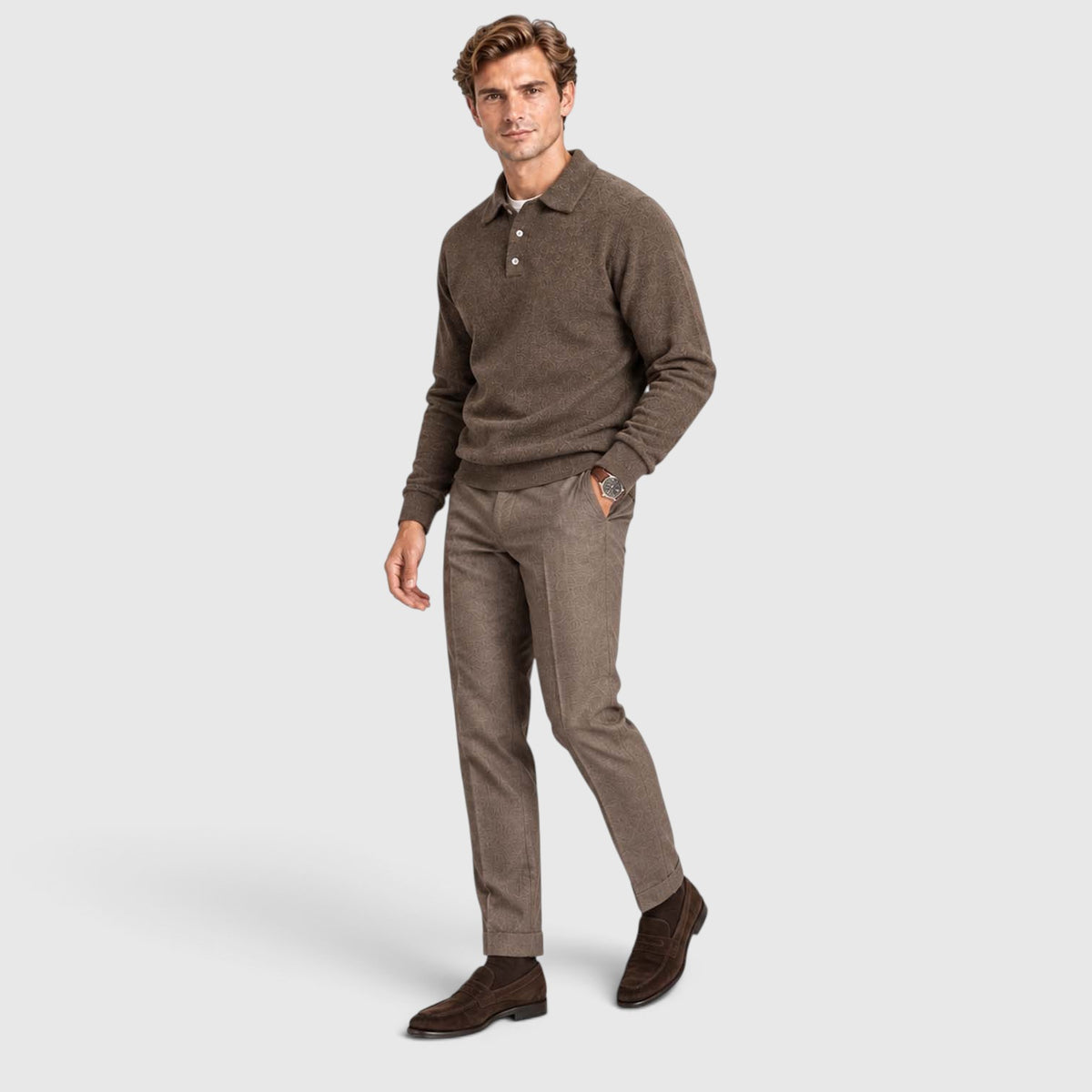 Monvaline | Men's Textured Polo Knit Sweater - Smart Casual Long Sleeve