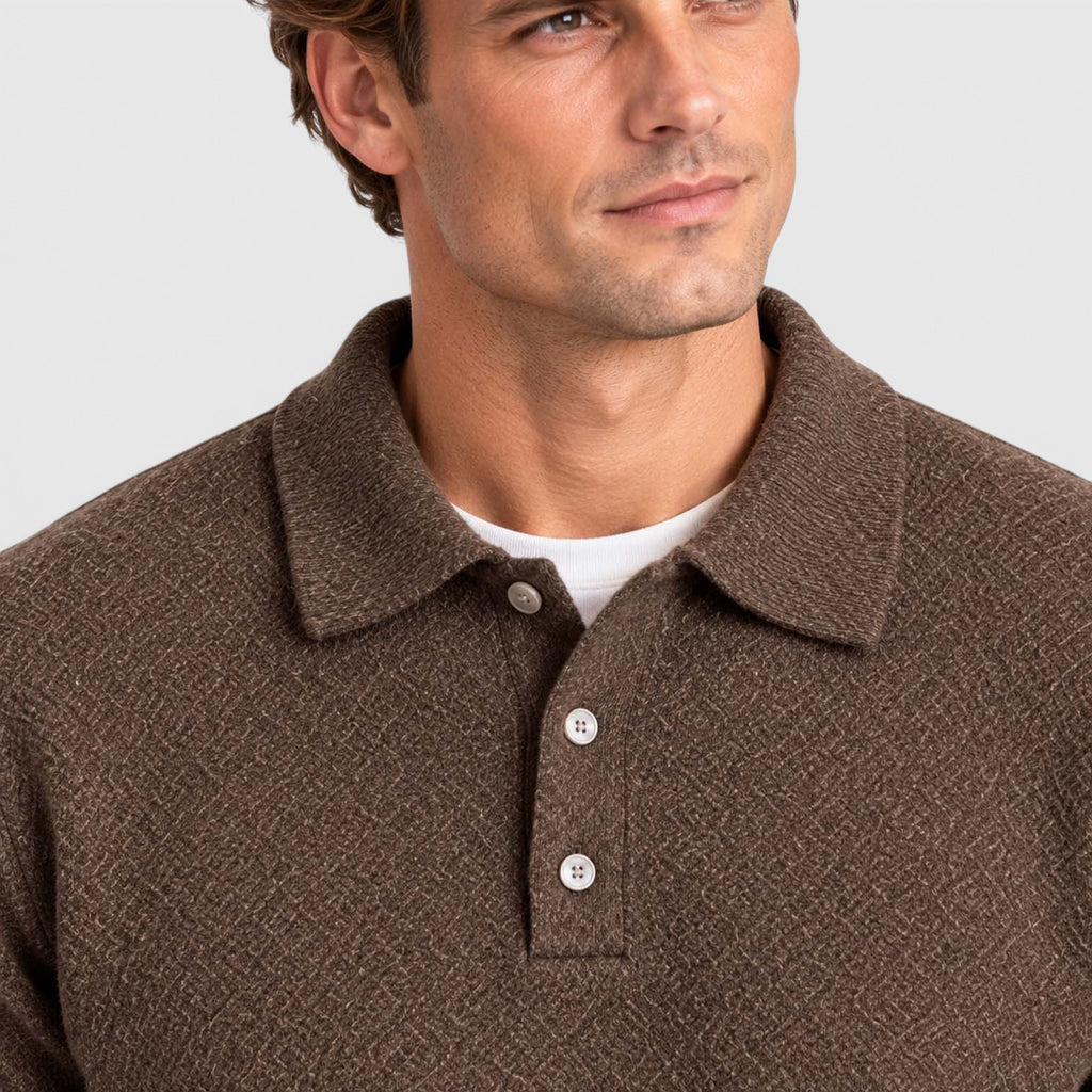 Monvaline | Men's Textured Polo Knit Sweater - Smart Casual Long Sleeve
