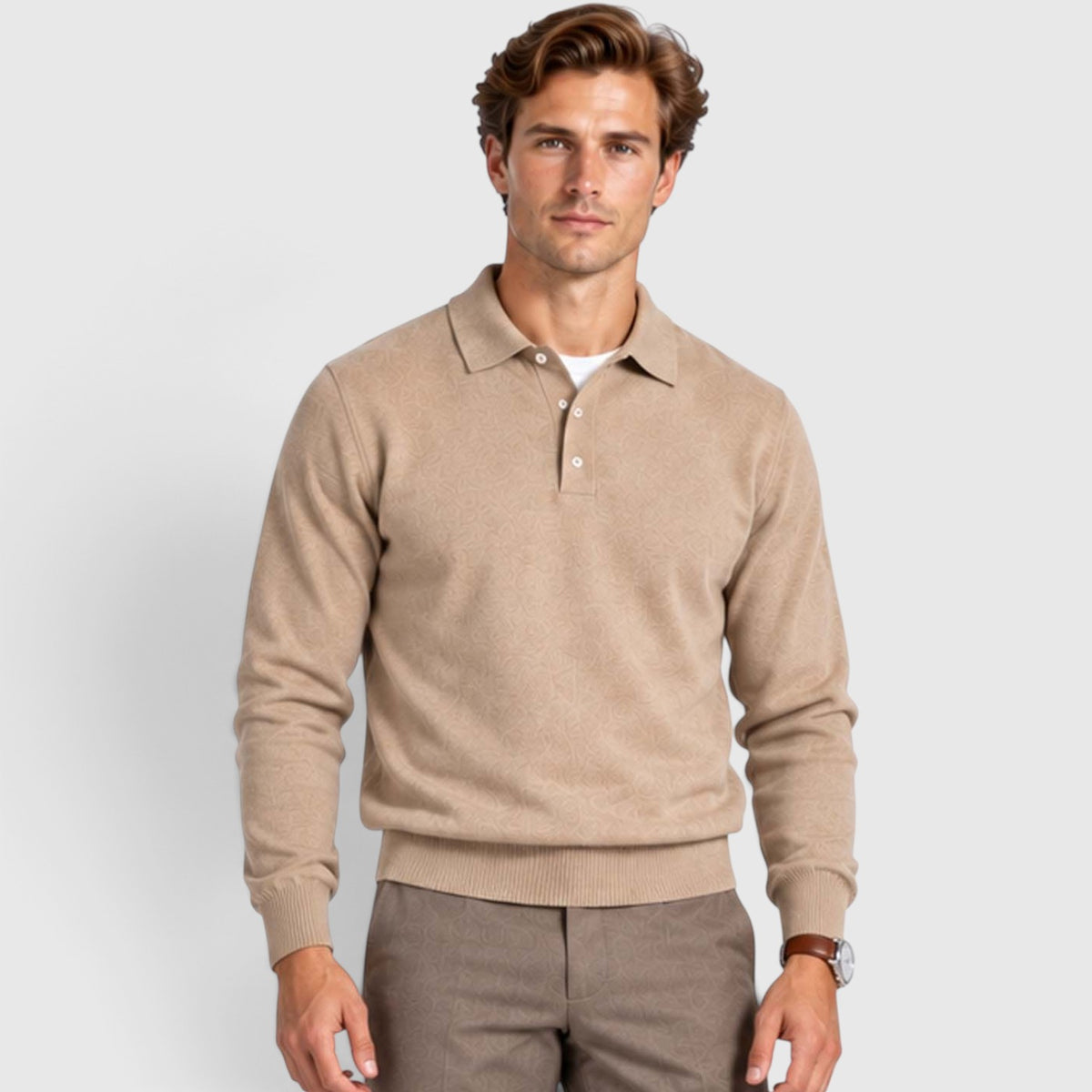 Monvaline | Men's Textured Polo Knit Sweater - Smart Casual Long Sleeve