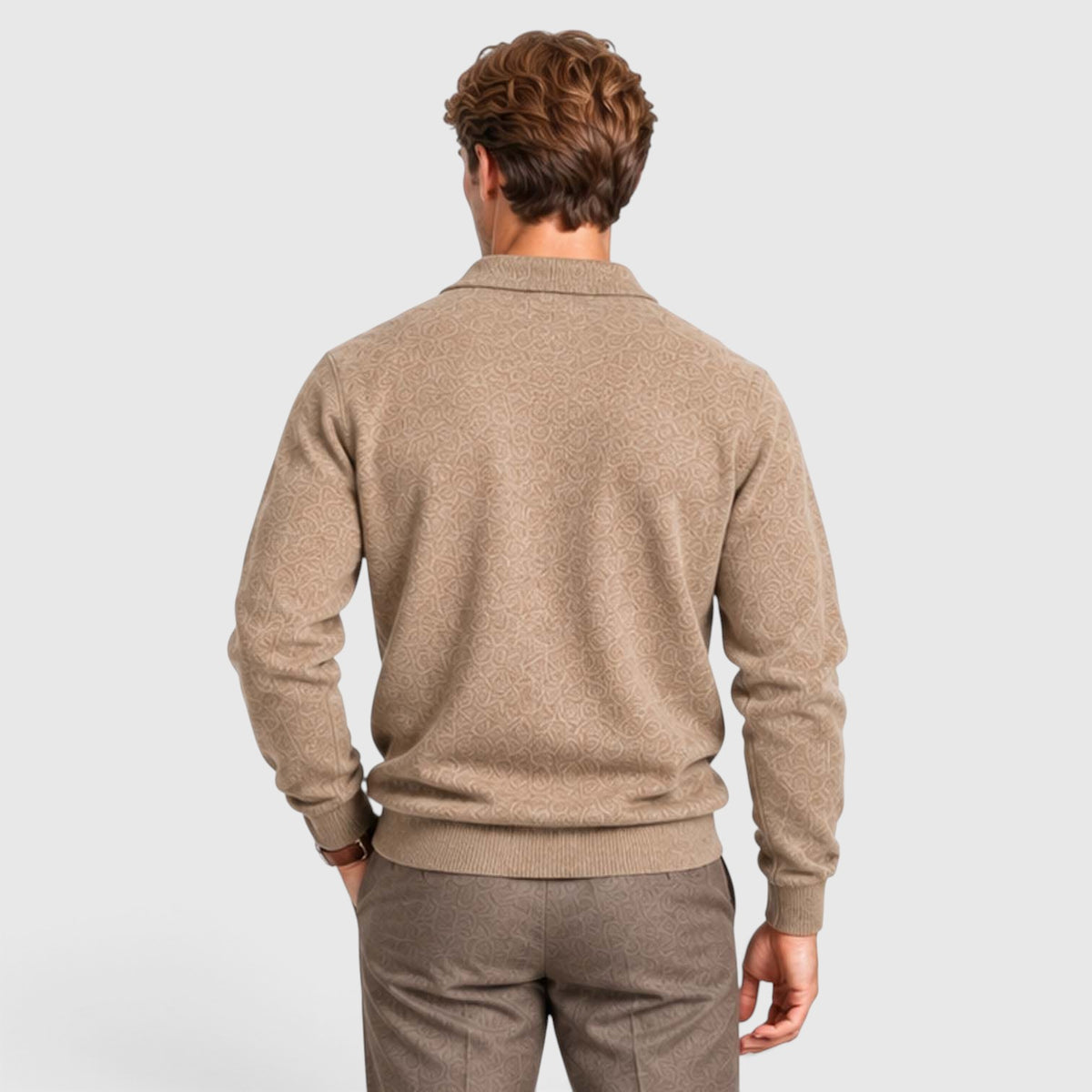Monvaline | Men's Textured Polo Knit Sweater - Smart Casual Long Sleeve