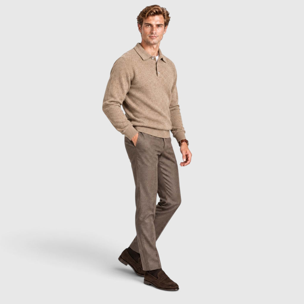 Monvaline | Men's Textured Polo Knit Sweater - Smart Casual Long Sleeve