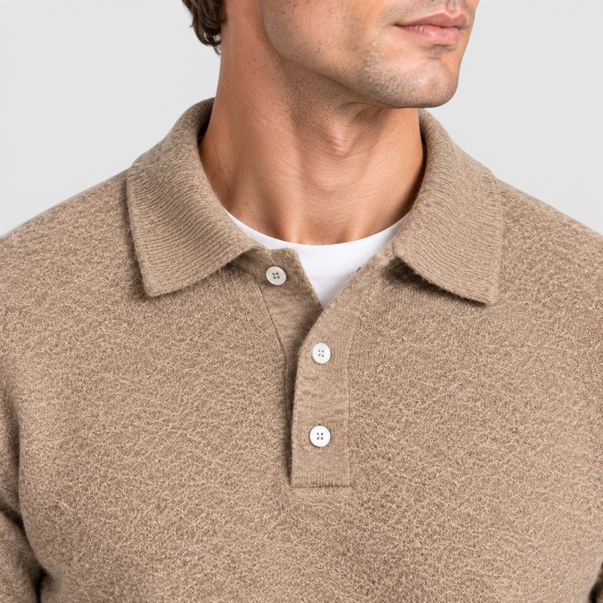 Monvaline | Men's Textured Polo Knit Sweater - Smart Casual Long Sleeve