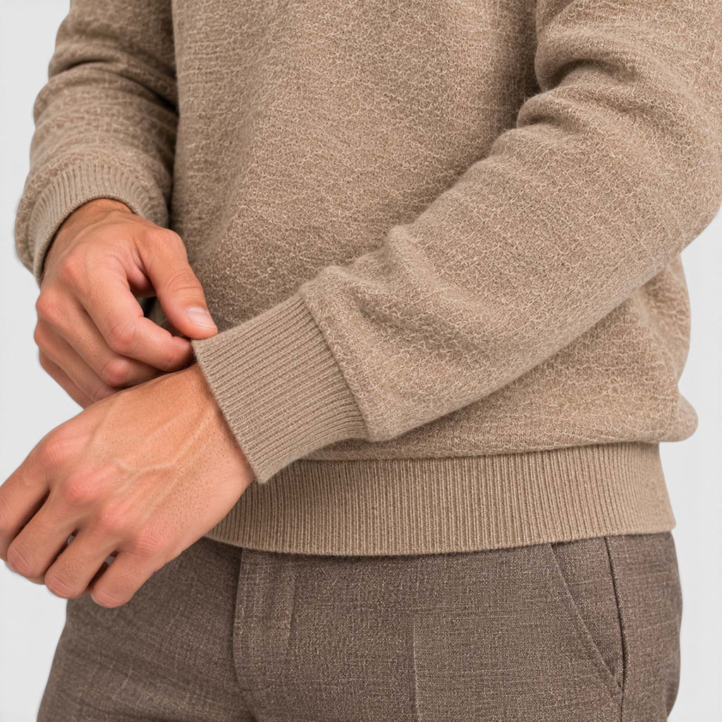 Monvaline | Men's Textured Polo Knit Sweater - Smart Casual Long Sleeve