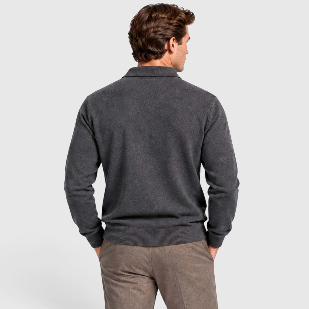 Monvaline | Men's Textured Polo Knit Sweater - Smart Casual Long Sleeve