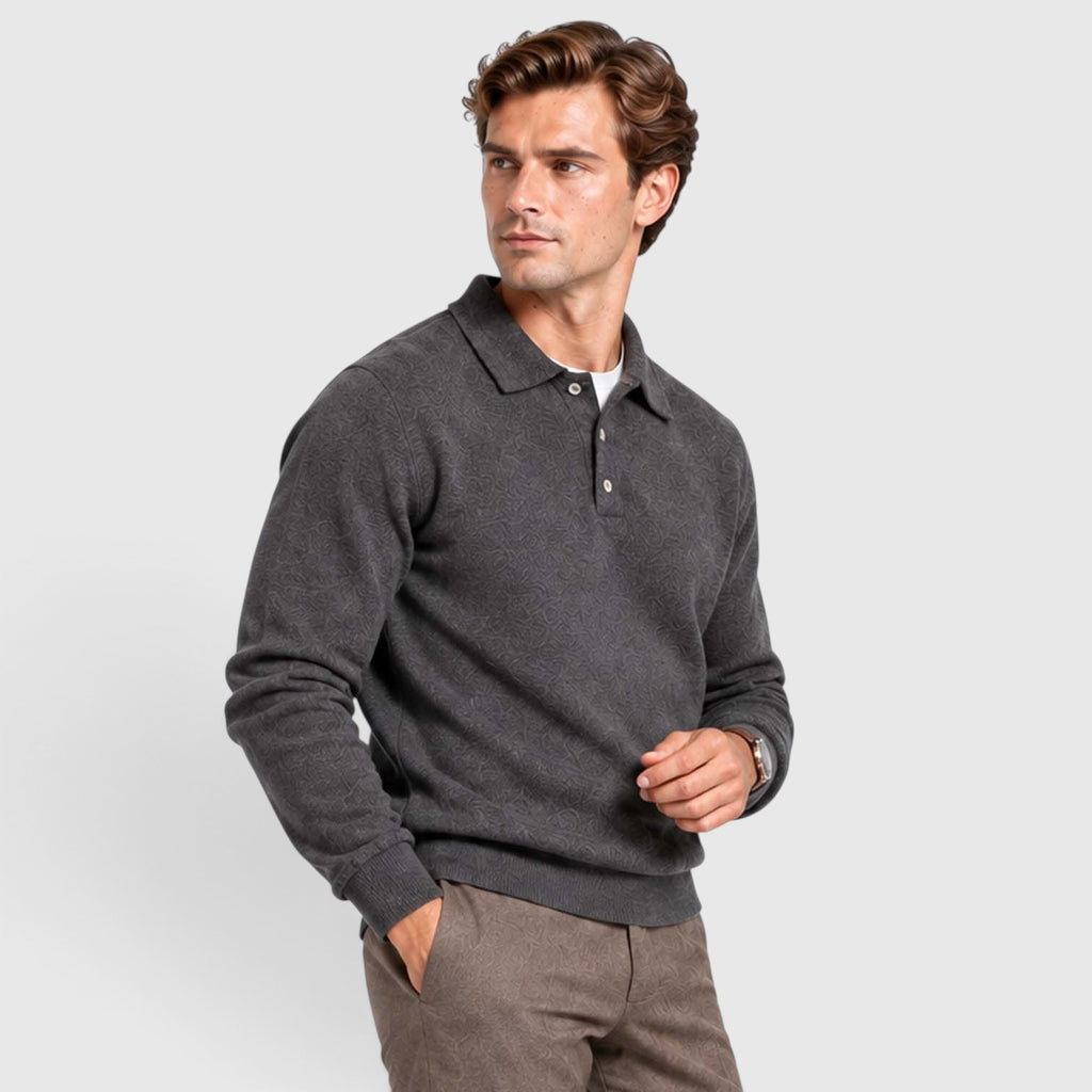 Monvaline | Men's Textured Polo Knit Sweater - Smart Casual Long Sleeve