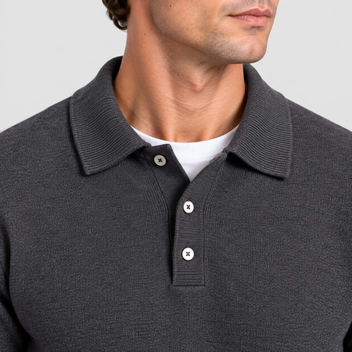 Monvaline | Men's Textured Polo Knit Sweater - Smart Casual Long Sleeve