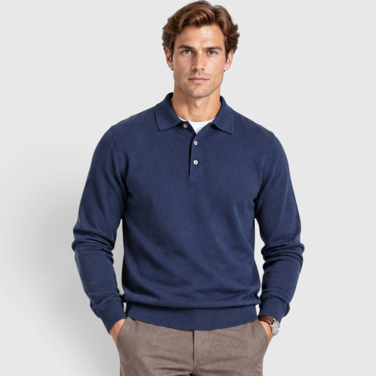 Monvaline | Men's Textured Polo Knit Sweater - Smart Casual Long Sleeve