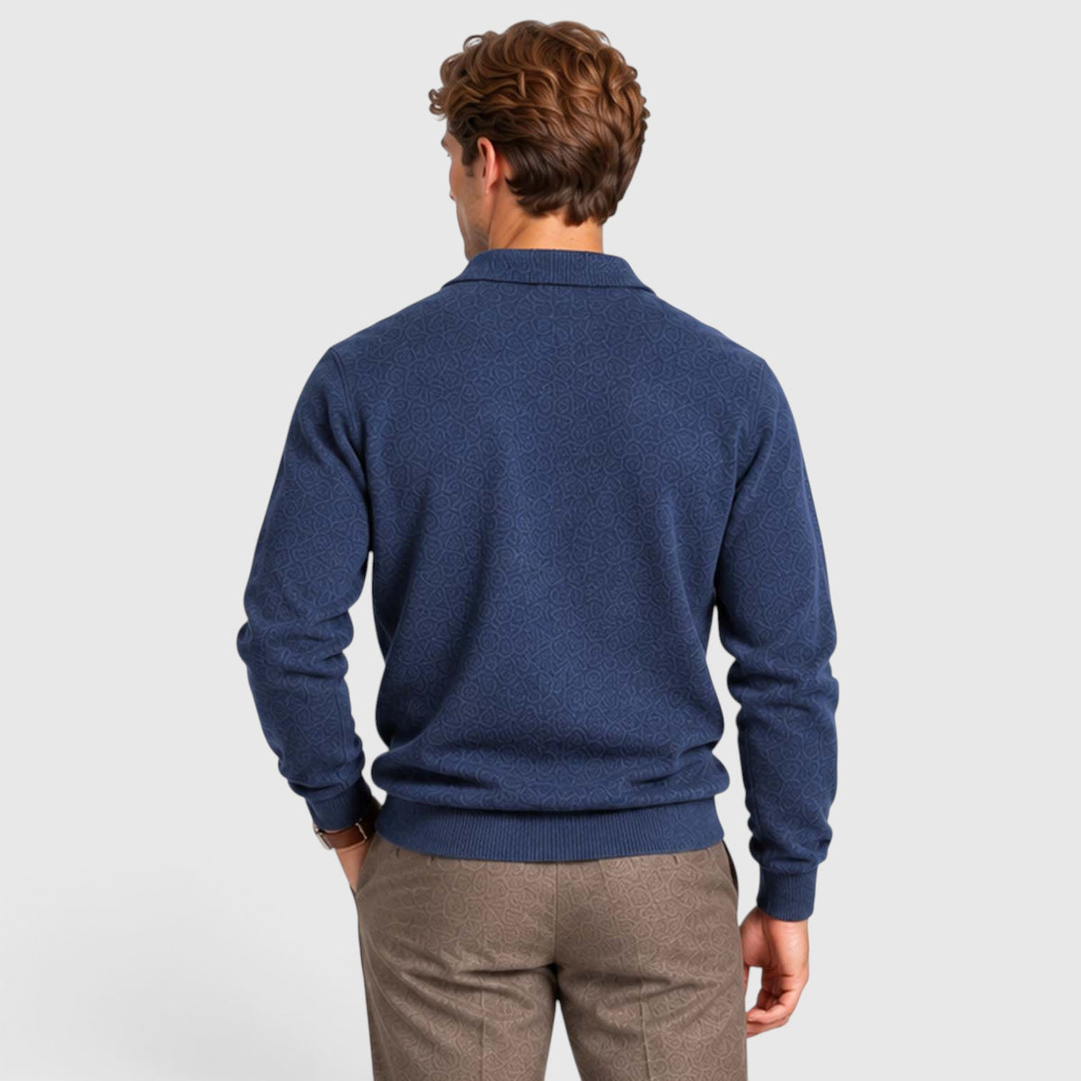 Monvaline | Men's Textured Polo Knit Sweater - Smart Casual Long Sleeve