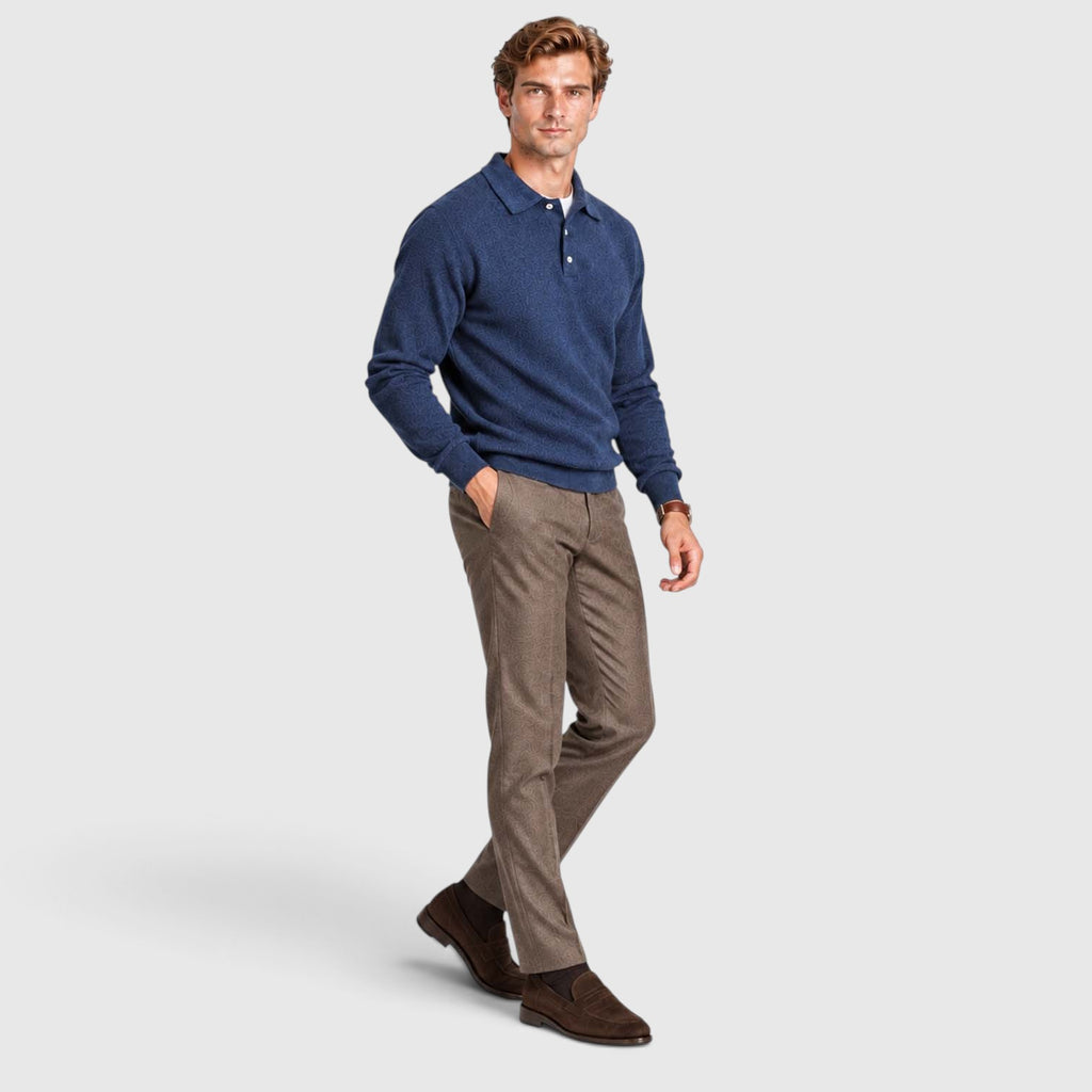 Monvaline | Men's Textured Polo Knit Sweater - Smart Casual Long Sleeve