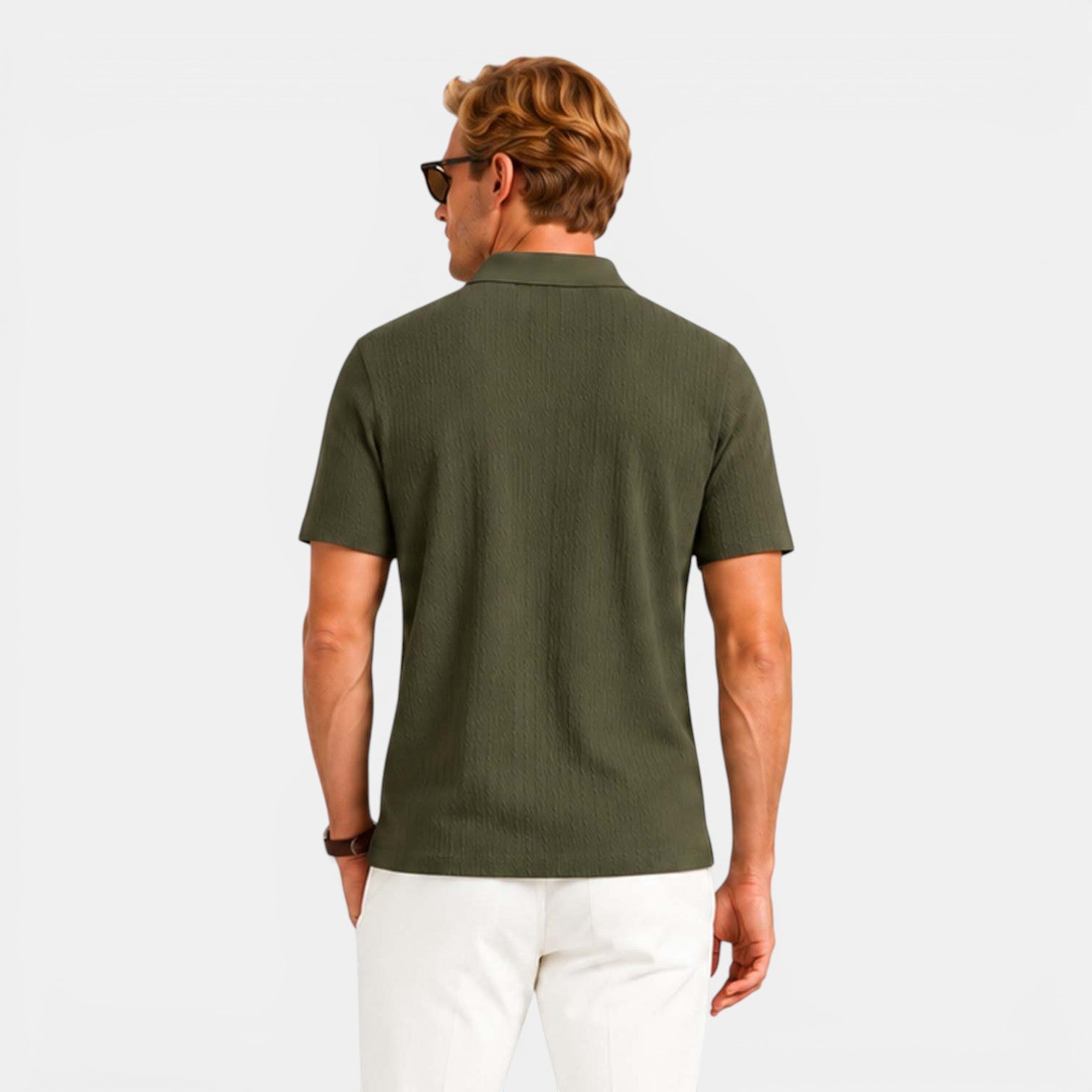 Monvaline | Men's Textured Ribbed Polo Shirt Lightweight Relaxed Fit