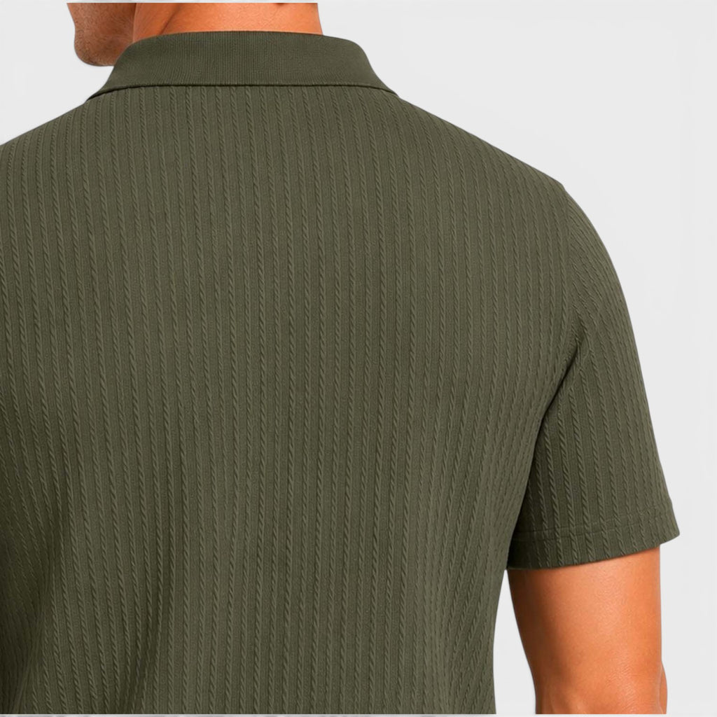 Monvaline | Men's Textured Ribbed Polo Shirt Lightweight Relaxed Fit