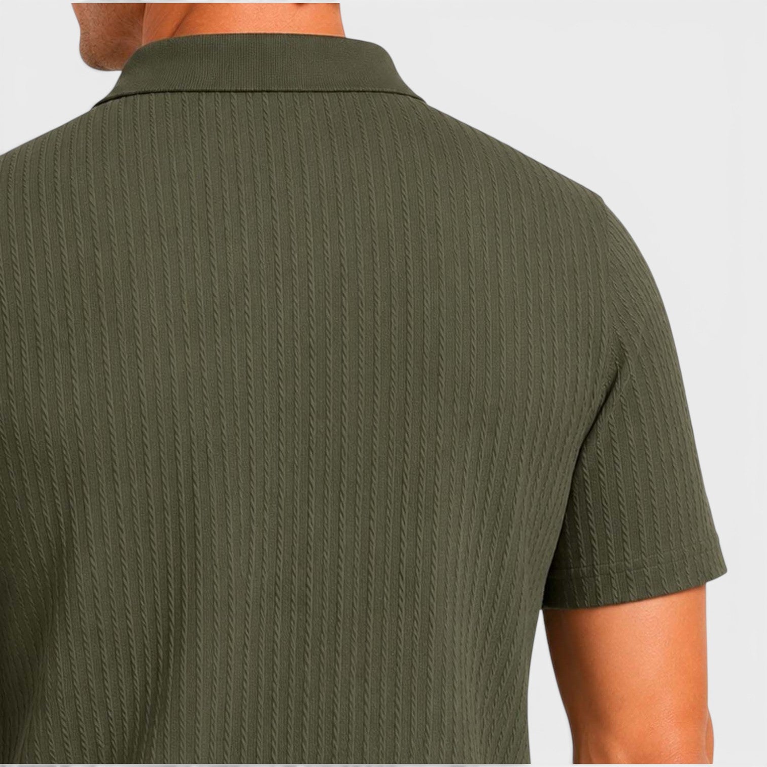 Monvaline | Men's Textured Ribbed Polo Shirt Lightweight Relaxed Fit